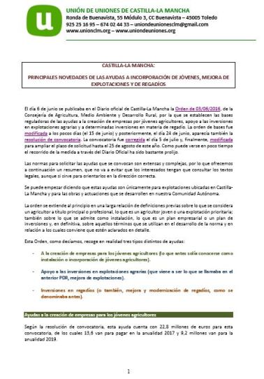 Resumen de las líneas de ayuda