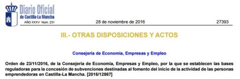 Orden bases reguladoras emprendedores CLM