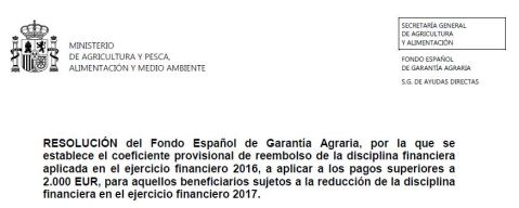 Resolución FEGA reembolso disciplina financiera 2017