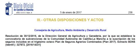 Ayudas seguro agrario Castilla-La Mancha 2017