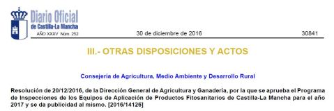 Inspección Equipos fitosanitarios 2017 Castilla-La Mancha