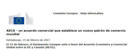 Parlamento Europeo aprueba el CETA