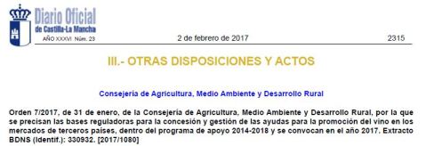 Ayudas Promoción Vino Terceros Países