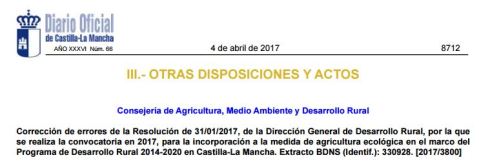 Ayudas a la agricultura ecológica Castilla-La Mancha