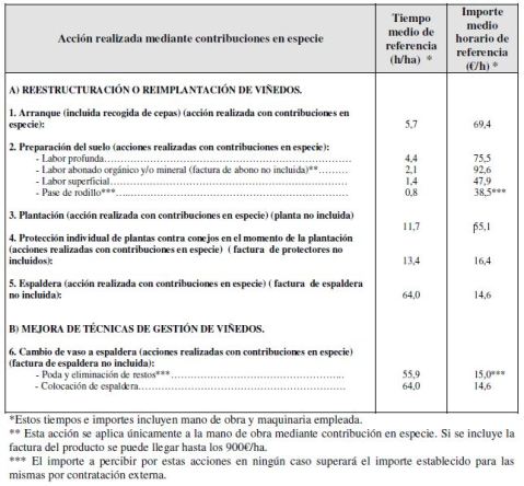 Reestructuración Viñedo CLM importes máximos contribución especie