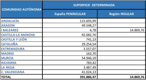 Superficie determinada para la ayuda de frutos cáscara 2018